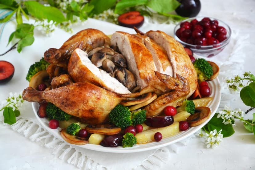 Курица, фаршированная грибами